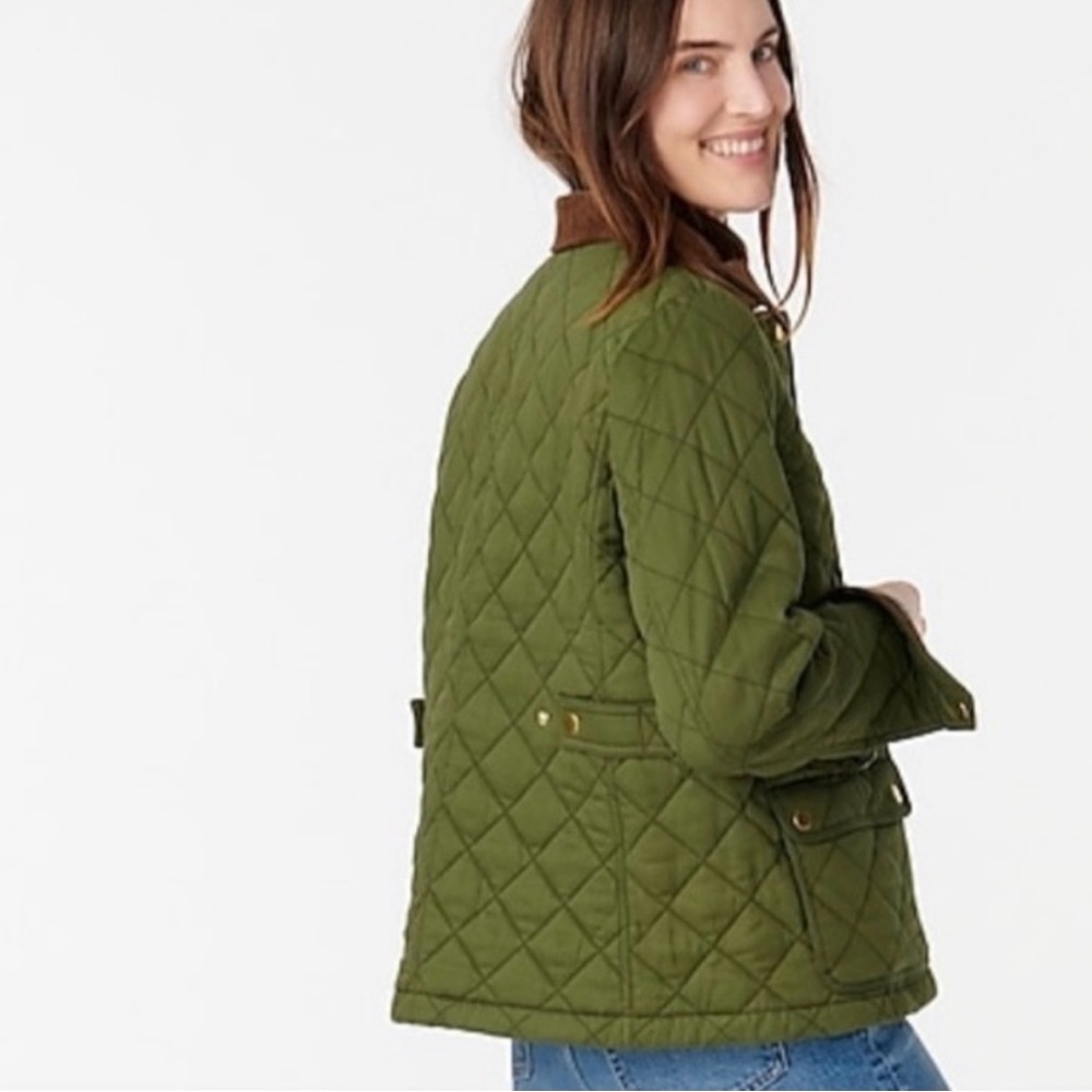 New J.Crew Quilted Barn Jacket in Deep Moss Green Small